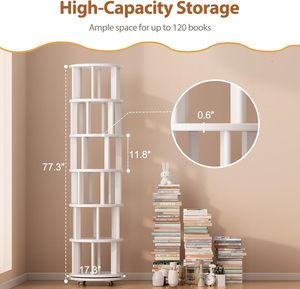Libreria Girevole in Legno Massello con Ruote, Espositore <span class=keywords><strong>Rotondo</strong></span> a Sei Scomparti, Design Unico in Legno Naturale per Spazi Piccoli e Angoli - Product Image 2