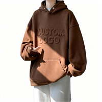 Sweat à capuche oversize en coton 100% marron chocolat, hiver, logo 3D embossé personnalisé, épaules tombantes, poche kangourou, streetwear épais