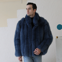 Magnifique veste en fourrure de renard véritable bleu lac, style classique simple pour homme, veste en fourrure de renard véritable sur mesure pour l'hiver