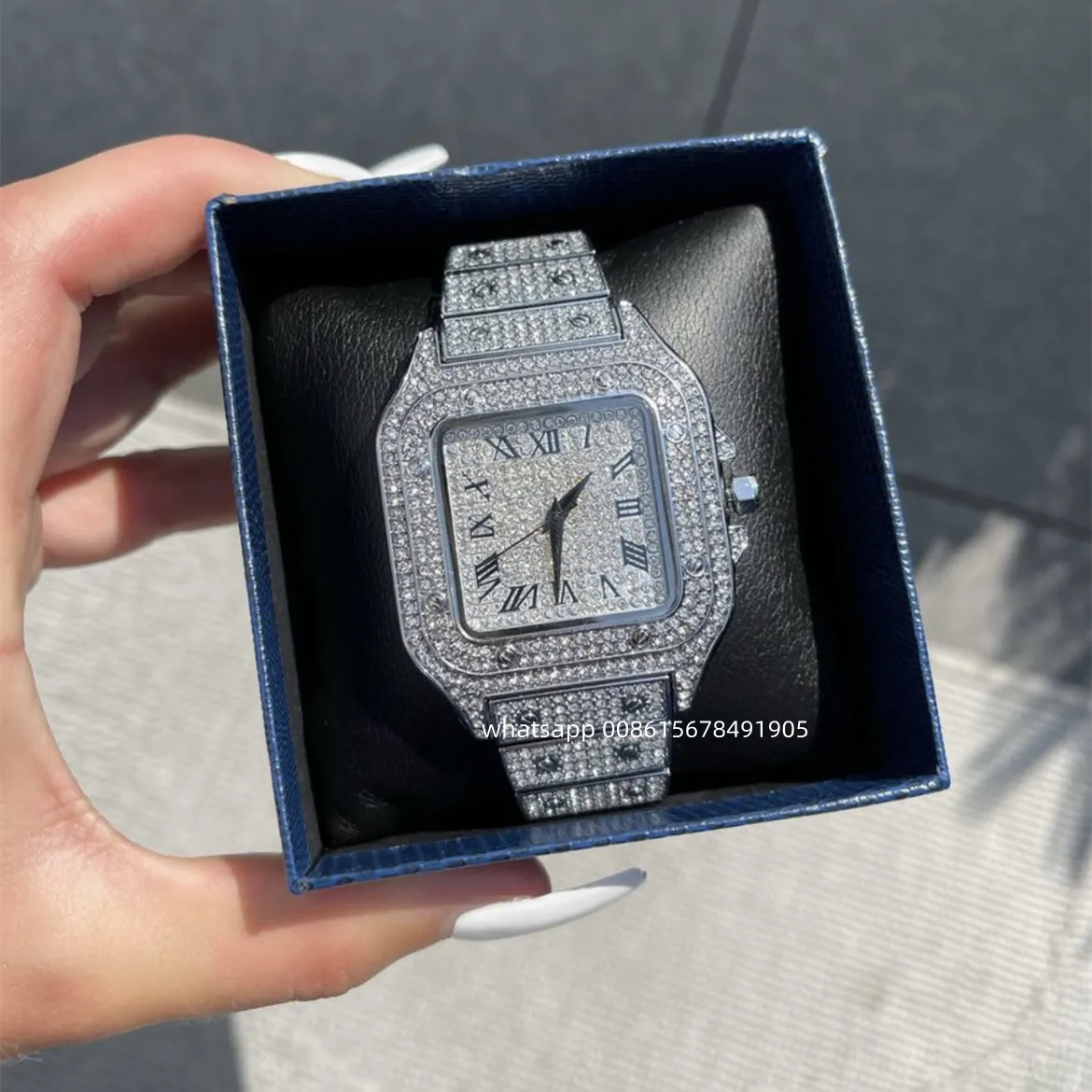 Foxi Iced Out Watch Men Women Luxury Brand Full Diamond Quartz Watches