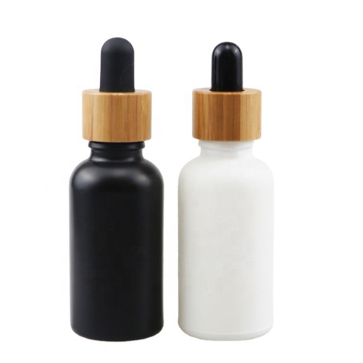 30ml CBD oil glass pipette bottle black frosted glass dropper bottle bamboo black matte glass bottle