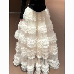 Women Elegant White Mesh Tiered Ruffle <strong>Maxi</strong> <strong>Skirt</strong> High Waist Flowy Layered <strong>Tulle</strong> Long <strong>Skirt</strong> Casual Party Vacation <strong>Skirt</strong> - Product Image 1