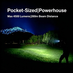 Lampe torche tactique LED AURORA haute puissance 4500lm, étanche IP68, 5000mAh, en alliage d'aluminium, pour l'extérieur, autodéfense, charge magnétique - Product Image 2