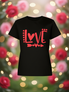 T-shirt da donna con motivo Love, manica corta, girocollo, stampa casual, abbigliamento primaverile, 100% cotone jersey, vestibilità comoda - Product Image 2