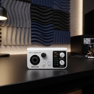 Аудиоинтерфейс Midiplus Studio <span class=keywords><strong>M1</strong></span> 2-вход/2-выход USB с шумоподавлением для подкастинга, 24-бит/192 кГц - Product Image 4