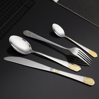 Moyen-Orient marché Offre Spéciale plaqué or couverts en acier inoxydable 6 pièces couteau de Table cuillère fourchette avec tête carte PVC sac emballage