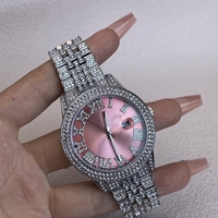 Montres à quartz de luxe Hip Hop avec diamants, montres à cadran rose, montres étanches en verre pour hommes et femmes, tendance 2022
