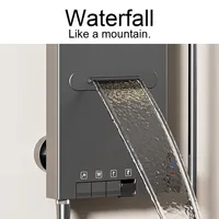 Robinet de douche encastré moderne FEIDU gris anthracite mural thermostatique avec pommeau de douche pluie et jet doux effet cascade chromé pour hôtel