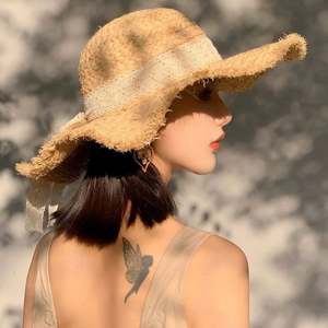 Sombrero de Rafia para Mujer, Estilo Casual, con Lazo, de Ala Ancha, para Protección Solar, para la Playa, para Actividades al Aire Libre, Venta Directa de Fábrica - Product Image 3