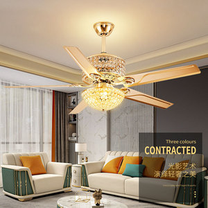 Luxury Crystal Ceiling Fan Light With Led Fixed Blade Flush Mount For Living Room Bedroom Study - Product Image 1
