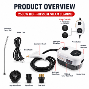 เครื่องทำความสะอาดไอน้ำแบบพกพา PTC-SC-001 กำลังไฟ 1500 วัตต์ แรงดันสูง หัวฉีดหลากหลาย ใช้ได้ทั้งบ้าน รถยนต์ ห้องครัว เครื่องทำความสะอาดด้วยไอน้ำอุณหภูมิสูง - Product Image 6