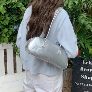 Bolso de hombro plateado para mujer con cierre de cremallera y bolsillo para tarjeta de identificación para uso diario, estilo primavera 2024 - Product Image 3