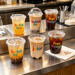 แก้วพลาสติกใส PP ขนาด 500 มล. สำหรับกาแฟร้อนเย็น ชาไข่มุก แบบใช้แล้วทิ้ง พร้อมฝาปิดแบบแบน พิมพ์โลโก้ได้ตามต้องการ - Product Image 1