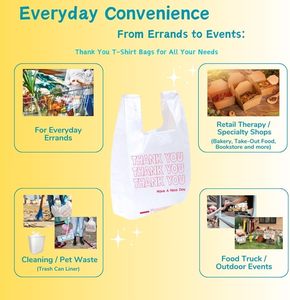 ถุงช้อปปิ้งแบบมีหูหิ้วสีขาว PE ย่อยสลายได้ทางชีวภาพ ขอบข้างเสริมผนึก สำหรับใส่สินค้า ของชำ ของฝาก ของชำร่วย ขอบคุณที่ซื้อสินค้า - Product Image 3