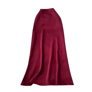 Jupe longue droite taille empire pour femme, en satin tissé léger 260g, respirante, écologique, antistatique, lavable à sec, collection été 2025 - Product Image 1