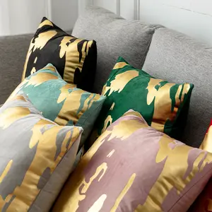 Wholesale Colorful Gold Foil Printed Velvet Throw Cushion Cover 18x18 Inch Light Luxury Pillow Case Home Decor For Sofa Couch