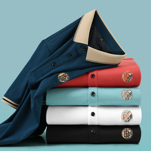 Moda de negocios diaria de verano para hombre para Polo, nueva tela de punto de manga corta transpirable, Color sólido con bordado 3D - Product Image 3