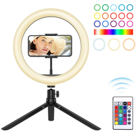 Anneau lumineux RGB avec support de téléphone, lampe, éclairage annulaire pour Selfie, vidéo en direct, pour bureau, maquillage, 10.2