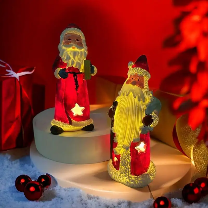 Nouveaux produits en plein air Santa ClauseLighting lampe noël résine Statues à la main résine époxy artisanat