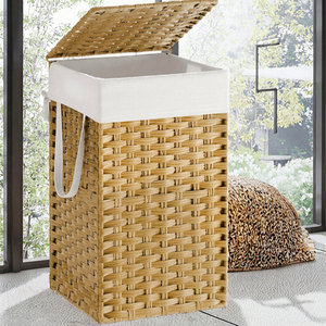 Rectangle Natural Rattan Storage <b>Basket</b> <b>With</b> <b>Lid</b> And Handles For Laundry Storage Rustic Style - Product Image 2