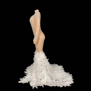 Vestido de noche de lujo de manga larga para mujer, transparente, con <span class=keywords><strong>plumas</strong></span> de cristal, sirena, Sexy - Product Image 2