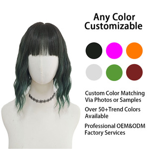 Perruque synthétique ondulée vert foncé résistante à la chaleur <span class=keywords><strong>avec</strong></span> <span class=keywords><strong>frange</strong></span>, ligne de cheveux naturelle, sans colle, réglable, filet en maille rose - Product Image 3
