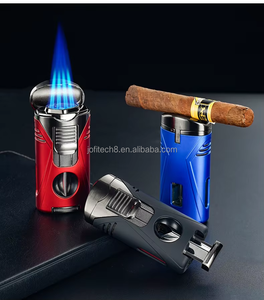 Encendedores de cigarros a prueba de viento con logotipo personalizado 4 Jets y cortadores en V, accesorios para cigarros al por mayor, encendedor de triple llama, soporte para cigarros - Product Image 5
