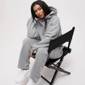Two Piece Jogging Suit Pullover Tracksuit Best Ladies Tracksuit Set <strong>Blue</strong> Cotton Fleece Oem Custom Female Training Sports <strong>Wear</strong> - Product Image 1