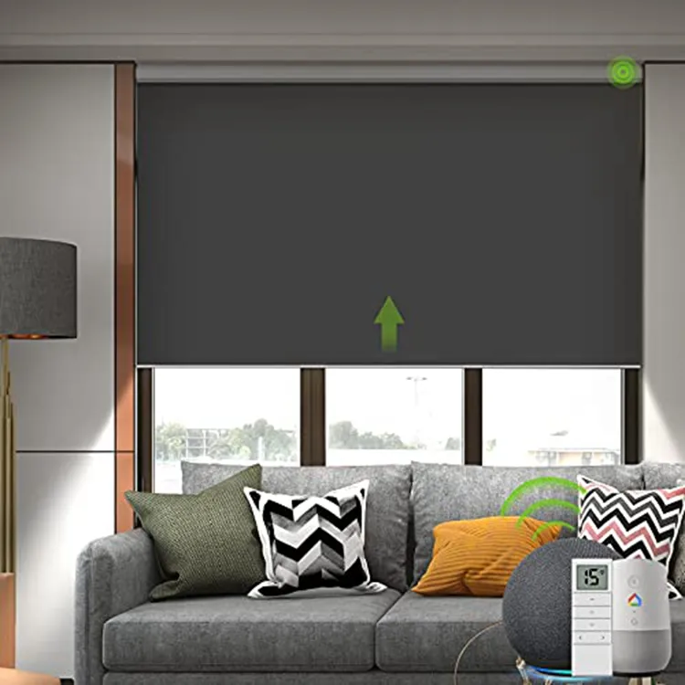Persianas enrollables motorizadas para el hogar, cortina enrollable de estilo moderno con control wifi, automatización de ventanas inteligente de google