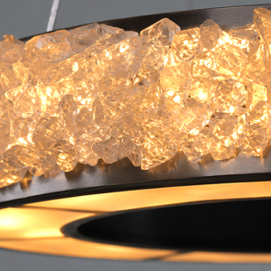 Rustic Irregular Mineral Stone Circle Chandelier Warm White LED Suspension <b>Light</b> For <b>Dining</b> Table Luxury Villa Home Lighting - Product Image 6