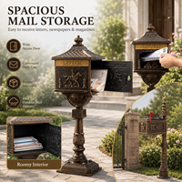 Boîte aux lettres extérieure robuste en aluminium moulé avec décor vintage en relief et poteau de support résistant à la rouille pour les jardins de villas