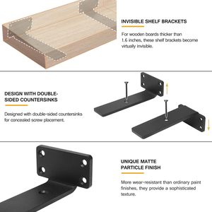 Rustic Industrial <strong>Black</strong> 6-Inch 1/5'' Thick Hidden Metal Steel L <strong>Bracket</strong> Wall <strong>Shelving</strong> Supports Metal Shelf <strong>Bracket</strong> - Product Image 5