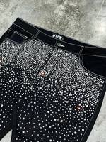 Jean évasé en denim pour homme Yingling, personnalisé, effet vieilli, imprimé sur toute la surface, orné de strass et de diamants