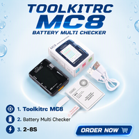 HOSHI ToolkitRC MC8 Vérificateur Multi-Batteries 2-8S, Équilibreur de Batterie, Charge Rapide 20W PD USB-C, Testeur de Signal PWM PPM SBUS pour Drone FPV