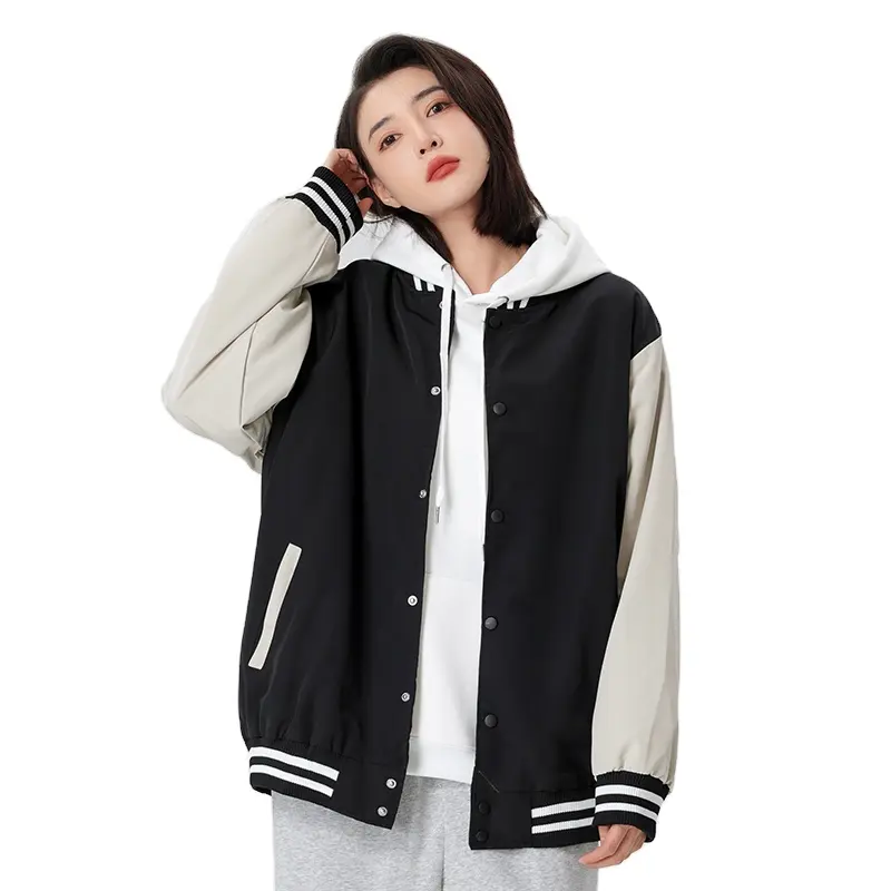 OEM Custom Embroidery Logo Applique Design Top Clothing Black Warm Women's Plus Size Jacket Coats Baseball Jackets For Men