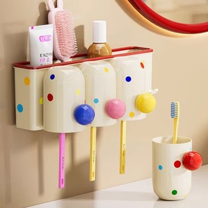 Wall Mounted <b>Toothbrush</b> <b>Holder</b> With Suction Cup 4 Cups Storage Rack For Bathroom Space Saving Design - Product Image 3