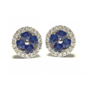 Petites boucles d'oreilles en saphir blanc 18k, design de printemps, diamant, or blanc, - Product Image 1