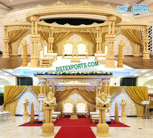 Boda India Raj Mahal Mandap London Designer Triple Pillars Wedding Mandap Impresionante South Indian Wedding Decorativo MandapUSA - Product Image 5