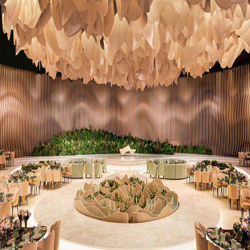 Luxury Wedding Hall Ceiling Ribbon Champagne Color Decor