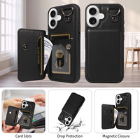Étui de téléphone portable antichoc pour iPhone 16, avec 3 emplacements pour cartes et poche pour espèces, blocage RFID, avec cordon et béquille, vente en gros