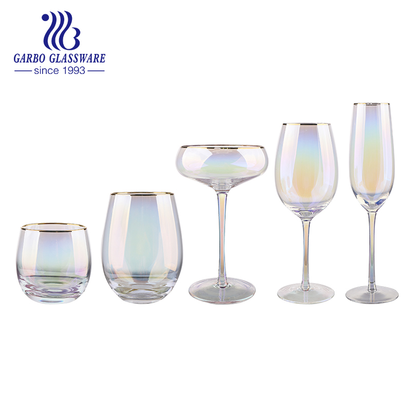 Spray color ion plating goblet wine Glass Drink  with Swirl Design Factory Price spray color Juice Tumblers Martin Coupe