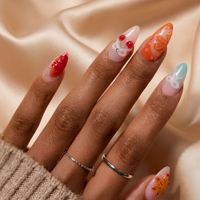 Vente en gros de faux ongles en acrylique réutilisables avec étiquette privée personnalisée, relief 3D, 24 pièces, motifs floraux et fruités variés