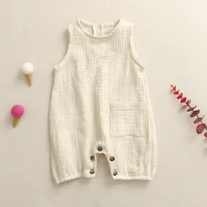 Benutzer definierte Stram pler Kinder Sommer Stram pler Baby Leinen Baumwolle Neugeborenen Overalls schlichte weiße Baby kleidung ein Stück