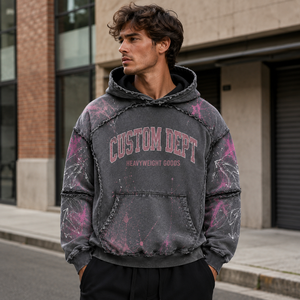 Felpa con Cappuccio Oversize Vintage Grigio Sbiadito Effetto Acido da Uomo, in Cotone Pesante con Stampa, Pullover - Product Image 2