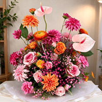 Susunan Bunga Artifisial Y-068 Pink Orange, Hiasan Meja Anthurium Dahlia Mawar Palsu untuk Dekorasi Pernikahan, Acara, dan Rumah