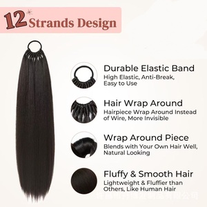 Extensions <span class=keywords><strong>de</strong></span> <span class=keywords><strong>cheveux</strong></span> synthétiques longues et lisses pour femmes, résistantes à la chaleur, avec bande élastique, postiche en fibre haute température - Product Image 5