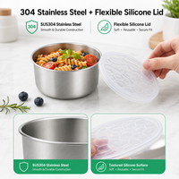 Conteneur de stockage alimentaire de luxe en acier inoxydable 304, étanche, avec couvercle en silicone, réutilisable pour sauces, collations, condiments, repas et préparation de repas