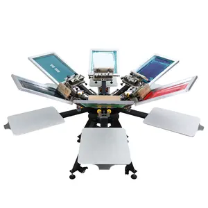 6色6工位铝桌带微登记手动丝网印刷机