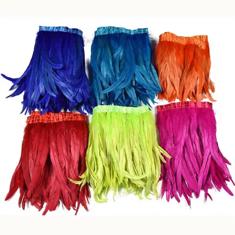 HS Dyed Bleached Long Rooster Tail Cock Feather Trimmings Feather fringe Chicken feather fringe For DIY Crafts Costume