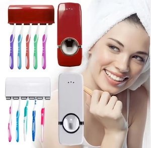 <b>Toothbrush</b> <b>Holder</b> Wall Toothpaste Dispenser Stand Dirt-proof Organizer Eco-Friendly Modern Travel Use Rose Red Plastic - Product Image 2